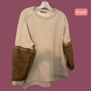 Elie Tahari Chante Knit Sweatshirt with Faux Fur Sleeves - Size Medium - NWOT